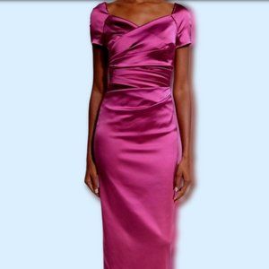 Talbot Runhof Formal Gown Fuschia off shoulder cap sleeve slim 4 34 Wedding